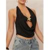image:imageSOLY HUX Womens Halter Top Cut Out Draped Front Sleeveless Tie Backless Crop Tank TopsSolid Black