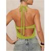 image:imageSOLY HUX Womens Halter Top Cut Out Draped Front Sleeveless Tie Backless Crop Tank TopsSolid Green