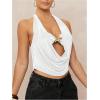 image:imageSOLY HUX Womens Halter Top Cut Out Draped Front Sleeveless Tie Backless Crop Tank TopsSolid White