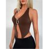 image:imageSOLY HUX Womens Halter Top V Neck Sleeveless Split Hem Backless Y2k Crop Tank TopsSolid Brown