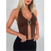 image:imageSOLY HUX Womens Halter Top V Neck Sleeveless Split Hem Backless Y2k Crop Tank TopsSolid Brown