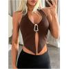 image:imageSOLY HUX Womens Halter Top V Neck Sleeveless Split Hem Backless Y2k Crop Tank TopsSolid Brown