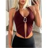 image:imageSOLY HUX Womens Halter Top V Neck Sleeveless Split Hem Backless Y2k Crop Tank TopsSolid Burgundy