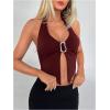 image:imageSOLY HUX Womens Halter Top V Neck Sleeveless Split Hem Backless Y2k Crop Tank TopsSolid Burgundy