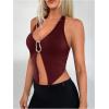 image:imageSOLY HUX Womens Halter Top V Neck Sleeveless Split Hem Backless Y2k Crop Tank TopsSolid Burgundy
