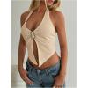image:imageSOLY HUX Womens Halter Top V Neck Sleeveless Split Hem Backless Y2k Crop Tank TopsSolid Khaki