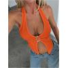 image:imageSOLY HUX Womens Halter Top V Neck Sleeveless Split Hem Backless Y2k Crop Tank TopsSolid Orange