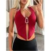 image:imageSOLY HUX Womens Halter Top V Neck Sleeveless Split Hem Backless Y2k Crop Tank TopsSolid Red