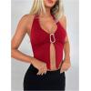 image:imageSOLY HUX Womens Halter Top V Neck Sleeveless Split Hem Backless Y2k Crop Tank TopsSolid Red