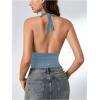 image:imageSOLY HUX Womens Halter Tops Glitter Sparkly V Neck Wrap Ruched Backless Sleeveless Crop Tank Top Party ClubwearPlain Light Grey
