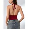 image:imageSOLY HUX Womens Halter Tops Glitter Sparkly V Neck Wrap Ruched Backless Sleeveless Crop Tank Top Party ClubwearPlain Red