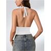 image:imageSOLY HUX Womens Halter Tops Glitter Sparkly V Neck Wrap Ruched Backless Sleeveless Crop Tank Top Party ClubwearPlain White