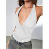 image:imageSOLY HUX Womens Halter Tops Glitter Sparkly V Neck Wrap Ruched Backless Sleeveless Crop Tank Top Party ClubwearPlain White