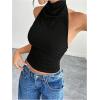 image:imageSOLY HUX Womens High Neck Halter Tank Top Sleeveless Draped Open Front Summer Fitted Going Out Crop VestPlain Black
