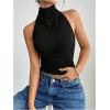 image:imageSOLY HUX Womens High Neck Halter Tank Top Sleeveless Draped Open Front Summer Fitted Going Out Crop VestPlain Black