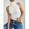 image:imageSOLY HUX Womens High Neck Halter Tank Top Sleeveless Draped Open Front Summer Fitted Going Out Crop VestPlain White