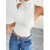 image:imageSOLY HUX Womens High Neck Halter Tank Top Sleeveless Draped Open Front Summer Fitted Going Out Crop VestPlain White