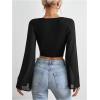 image:imageSOLY HUX Womens Mesh Crop Top Elegant Wrap V Neck Bell Sleeve Going Out T ShirtsPlain Black