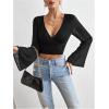 image:imageSOLY HUX Womens Mesh Crop Top Elegant Wrap V Neck Bell Sleeve Going Out T ShirtsPlain Black
