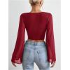 image:imageSOLY HUX Womens Mesh Crop Top Elegant Wrap V Neck Bell Sleeve Going Out T ShirtsPure Burgundy