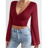 image:imageSOLY HUX Womens Mesh Crop Top Elegant Wrap V Neck Bell Sleeve Going Out T ShirtsPure Burgundy