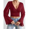image:imageSOLY HUX Womens Mesh Crop Top Elegant Wrap V Neck Bell Sleeve Going Out T ShirtsPure Burgundy