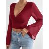 image:imageSOLY HUX Womens Mesh Crop Top Elegant Wrap V Neck Bell Sleeve Going Out T ShirtsPure Burgundy