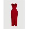 image:imageSOLY HUX Womens Midi Dress Floral Appliques Ruched Strapless Sleeveless Split Bodycon Tube DressesPure Red