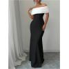 image:imageSOLY HUX Womens Off The Shoulder Color Block Bodycon Fishtail Long Maxi Dress Party Cocktail OutfitsBlack and White