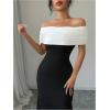 image:imageSOLY HUX Womens Off The Shoulder Color Block Bodycon Fishtail Long Maxi Dress Party Cocktail OutfitsBlack and White