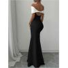 image:imageSOLY HUX Womens Off The Shoulder Color Block Bodycon Fishtail Long Maxi Dress Party Cocktail OutfitsBlack and White