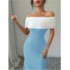 image:imageSOLY HUX Womens Off The Shoulder Color Block Bodycon Fishtail Long Maxi Dress Party Cocktail OutfitsBlue and White
