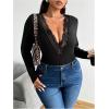 image:imageSOLY HUX Womens Plus Size Contrast Lace Deep V Neck T Shirt Long Sleeve Slim Fit Tee TopBlack