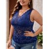 image:imageSOLY HUX Womens Plus Size Floral Lace Sheer V Neck Scalloped Trim Sleeveless Tank TopsPure Navy Blue
