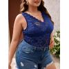 image:imageSOLY HUX Womens Plus Size Floral Lace Sheer V Neck Scalloped Trim Sleeveless Tank TopsPure Navy Blue