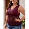image:imageSOLY HUX Womens Plus Size Floral Lace Sheer V Neck Scalloped Trim Sleeveless Tank TopsSolid Burgundy