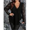 image:imageSOLY HUX Womens Plus Size Lace Tops V Neck Long Sleeve Tee Scallop Trim T Shirt Fall ClothesPure Black