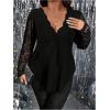 image:imageSOLY HUX Womens Plus Size Lace Tops V Neck Long Sleeve Tee Scallop Trim T Shirt Fall ClothesPure Black