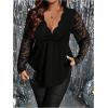 image:imageSOLY HUX Womens Plus Size Lace Tops V Neck Long Sleeve Tee Scallop Trim T Shirt Fall ClothesPure Black