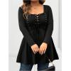 image:imageSOLY HUX Womens Plus Size Peplum Tops Lace Up Square Neck Long Sleeve Ruffle Hem Tee Flowy Casual T ShirtPure Black