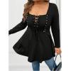 image:imageSOLY HUX Womens Plus Size Peplum Tops Lace Up Square Neck Long Sleeve Ruffle Hem Tee Flowy Casual T ShirtPure Black