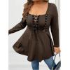 image:imageSOLY HUX Womens Plus Size Peplum Tops Lace Up Square Neck Long Sleeve Ruffle Hem Tee Flowy Casual T ShirtPure Brown