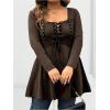 image:imageSOLY HUX Womens Plus Size Peplum Tops Lace Up Square Neck Long Sleeve Ruffle Hem Tee Flowy Casual T ShirtPure Brown