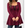image:imageSOLY HUX Womens Plus Size Peplum Tops Lace Up Square Neck Long Sleeve Ruffle Hem Tee Flowy Casual T ShirtPure Burgundy