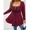 image:imageSOLY HUX Womens Plus Size Peplum Tops Lace Up Square Neck Long Sleeve Ruffle Hem Tee Flowy Casual T ShirtPure Burgundy