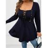image:imageSOLY HUX Womens Plus Size Peplum Tops Lace Up Square Neck Long Sleeve Ruffle Hem Tee Flowy Casual T ShirtPure Dark Blue
