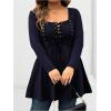 image:imageSOLY HUX Womens Plus Size Peplum Tops Lace Up Square Neck Long Sleeve Ruffle Hem Tee Flowy Casual T ShirtPure Dark Blue