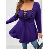 image:imageSOLY HUX Womens Plus Size Peplum Tops Lace Up Square Neck Long Sleeve Ruffle Hem Tee Flowy Casual T ShirtPure Purple