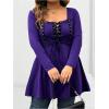 image:imageSOLY HUX Womens Plus Size Peplum Tops Lace Up Square Neck Long Sleeve Ruffle Hem Tee Flowy Casual T ShirtPure Purple