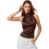 image:imageSOLY HUX Womens Satin Halter Backless Crop Top Sexy Sleeveless Tank Shirts Festival Party ClubwearChocolate Brown